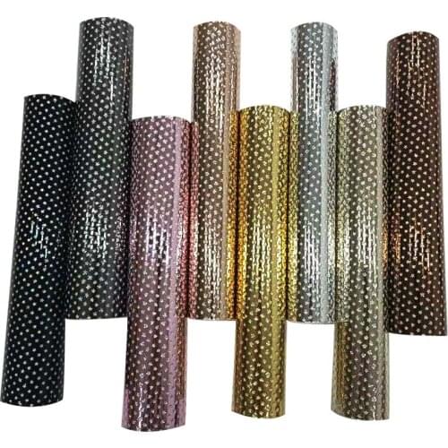 Star Embossed Gold/Silver PU Mirror Reflective Faux Artificial Leather Fabric Sheet for Making Shoe/Bag/Decoration/Craft/Cover