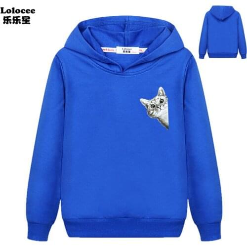 Naughty White Cat Printing New Kids Hoodies Fashion Harajuku Hoody Sweatshirt Boy Girl Loose Funny Cat Pullover Hoodies