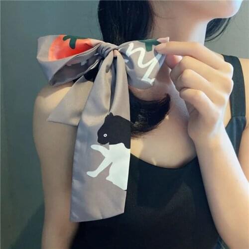 Luna&Dolphin Spring Narrow Skinny Scarf 100x7cm White Black Cat Chiffon Silky Tie Red Tomato Ribbon Headbands Choker Streamer