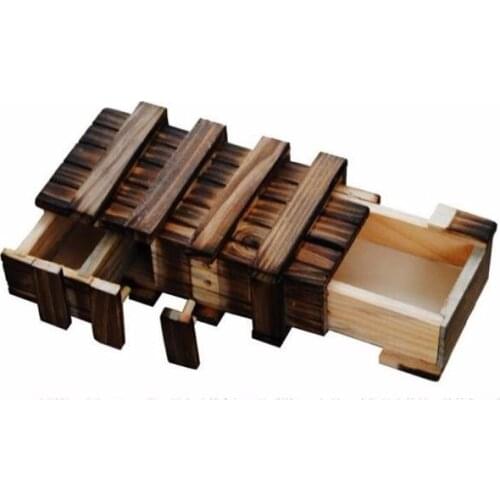 Funny Magic Compartment Wooden Puzzle Box With Secret Drawer Brain Teaser Baby Kid Puzzles Toy