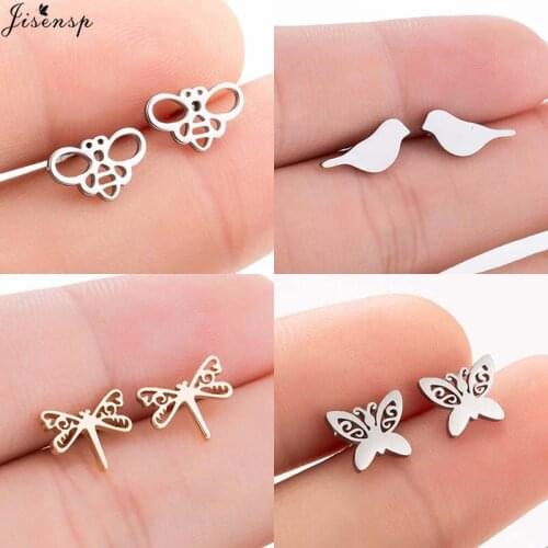 Jisensp Simple Fashion Bohemian Style Lovely Bird Butterfly Stud Earrings Stainless Steel Jewelry for Women Girls Christmas Gift