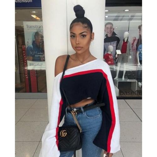 2021 New Striped Sweater Womens Loose Long-sleeve Pullover Sweater T Shirts Spring And Autumn 2021 Sexy Casual Patchwork Women