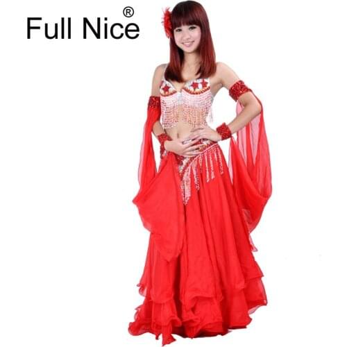 New Performance Dancewear Bellydance Clothes Professional Women Egyptian Belly Dance Bra Belt Skirt Oriental Beaded Belly Dance