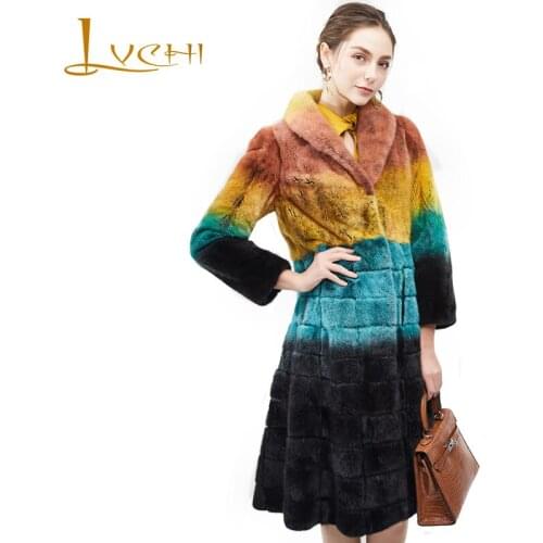 LVCHI Winter 2019 Imported Swan Velvet Mink Womens Natural Fur Slim Coat Coats Contrast Colorful Long Sleeve Slim Mink Coats