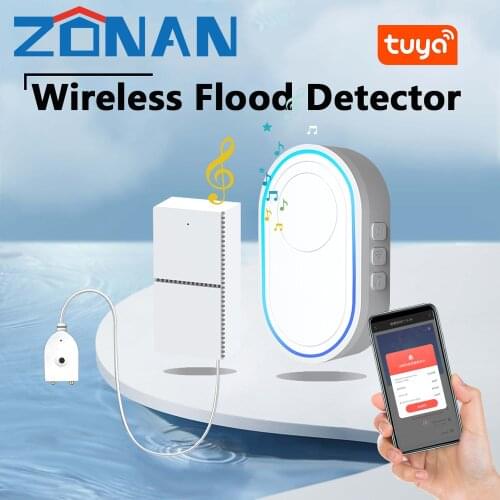 Home Smart Security Protection WiFi Tuya Water Leakage Sensor Waterproof Wireless Doorbell 110dB Sounds Alarm System