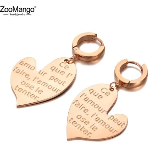 ZooMango Original Design Love Heart Hoop Earrings Stainless Steel Trendy Letter Charm Earrings Jewelry For Women Girls ZE20130