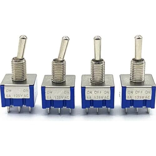 10PC/5PC Miniature Toggle Switch Single Pole Double Throw SPDT DPDT ON-OFF-ON ON-ON 120VAC 6A 1/4 Inch Mounting MTS-102 103 202