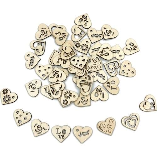 20pcs Wooden Slices Ornaments Heart Wood Embellishments Crafts Hollow Design Mini Laser Cut Hanging Decoration DIY