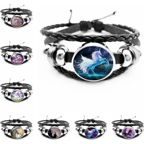 2020 New Starry Unicorn Glass Convex Snap Black Handmade Bracelet Personalized Bracelet Jewelry