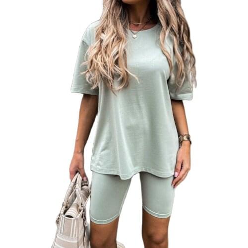 2021 Solid Color Home Loose Sports New Womens Two-piece short-sleeved Fashion Casual Two-piece Suit Summer
