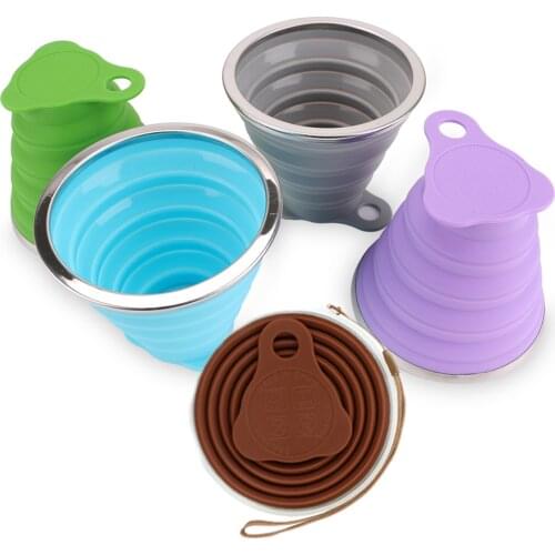 270ML Outdoor Travel Cup Silicone Folding cups with lid 4 Colors Telescopic Collapsible Coffee Cups Retractable Sport Water Cup