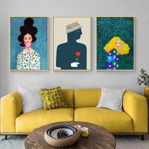 3 Pieces Wall Art Women Canvas Painting Vintage Print Poster Decorative Wall Pictures For Living Room Home Decoration