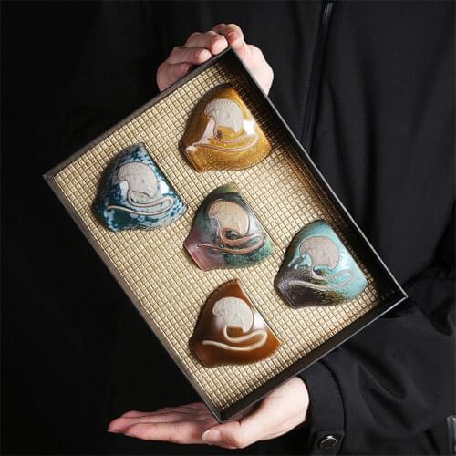 4/5/6Pcs/Set Chinese Kiln Ceramic Tea Cup Glaze Cup Kung Fu Teaset Porcelain Tea Bowl Teacup Tea Accessories Drinkware