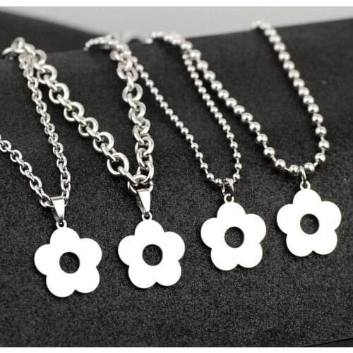 45/60 CM Stainless Steel Chain Necklace for Women Men Korean Fashion Cute Flower Charm Pendant Streetwear Choker Necklace Chains