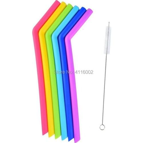 6pcs/set Drinking Straw With Brush 25CM/9.8inch Lenght Silica Gel Straws For Children Recycleable Bent Straight