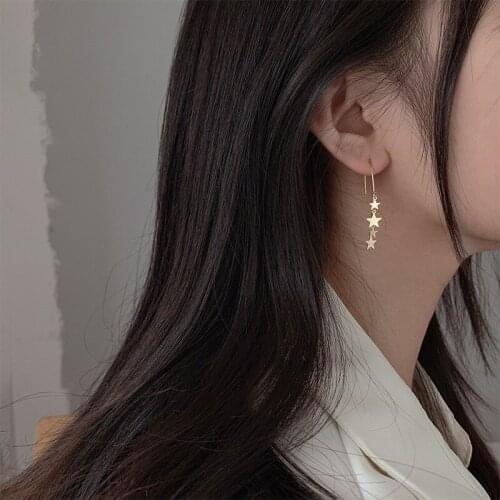 925 Sterling Silver Five-Pointed Star Long Tassel Elegant Fashion Charming Wedding Ear Stud Earrings Jewelry for Women Gift New