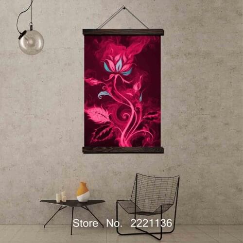 Abstract Red Flower Framed Scroll Painting HD Wall Art Hanging Canvas Painting HD Printed Pictures for Living Room Decoration