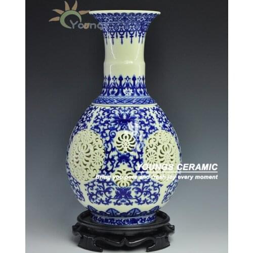 Antique arts Chinese handmade white ceramic vase hollow out vase