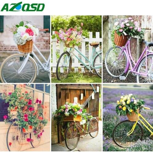 AZQSD Diamond Embroidery Bicycle Flower Mosaic Rhinestones Handicraft Diamond Painting Landscape Cross Stitch Home Decor Gift