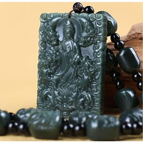 Bless Bottle Green jade 9 Dragon Amulet Avalokitesvara Pendant Necklace arhat Bead Hanging Lucky