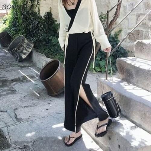 Pants Women Summer Side Stripe Loose All-match Soft Split-Design Streetwear College Leisure Harajuku Popular Basic Trousers Ins