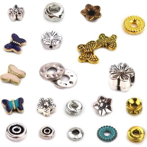 50 pieces Metal Green Small Big Enamel Butterfly Flower Spacer Beads For Diy Jewelry Making Accessories Wholesale Mixed Color