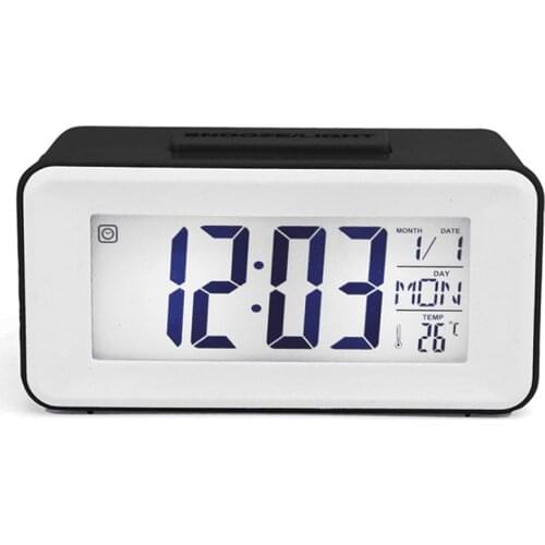 Home Desk Digital Clock Sound Control Backlight 12/24 H Snooze 8 Alarm Ringtones for Bedrooms Bedside Kids Home Decoration