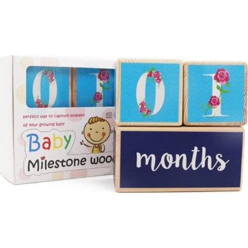 Wooden Baby Age Milestone Blocks Keepsake Baby Photo Prop Baby Educational Toy