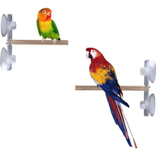 H55A Bird Wood Shower Perch with Suction Cup Window Wall Portable Stand for c.ckatoo Love Birds Finch Canary Bath Toy