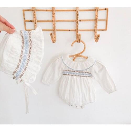 Baby Girl Clothing Romper Summer Ruffle Collar Romper Newborn Long Sleeve Embroidery Cotton Jumpsuit Clothes