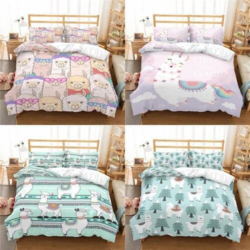 Home Textile Luxury 3D Alpaca Print 2/3Pcs Comfortable Duvet Cover PillowCase Bedding Sets Queen and King EU/US/AU Size