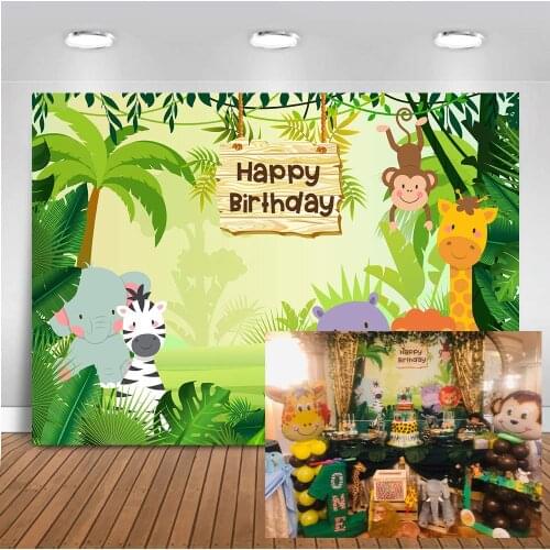 Jungle Safari Photography Backdrop Cartoon Animals Forest Kids Birthday Party Photo Booth Backdrop for Event Banner background