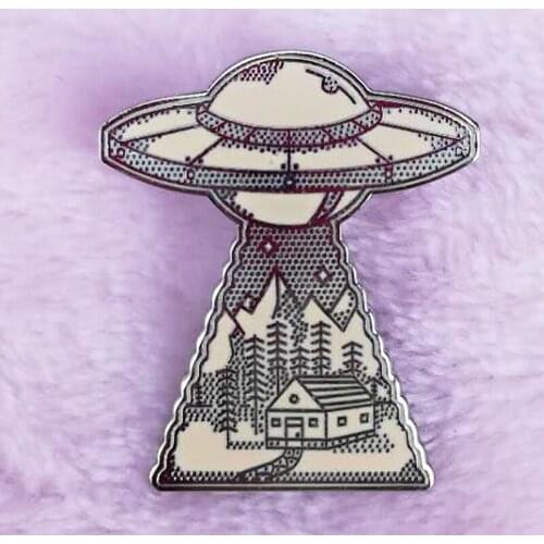 UFO Nature Landscape Enamel Pin Have You Seen an alien, he come along with the spacecraft