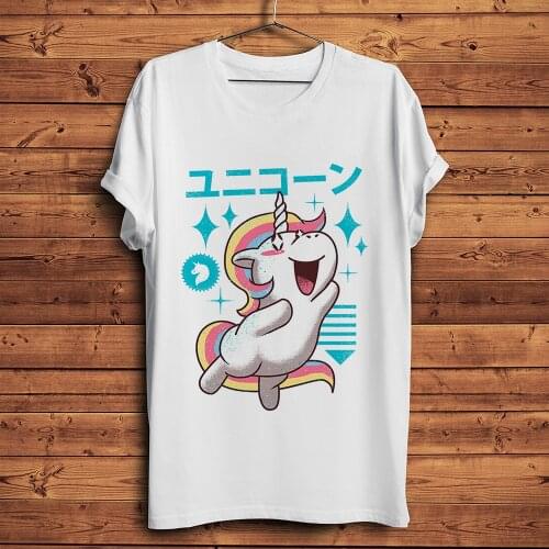 Exaggerated Japan kawaii style unicorn funny anime t-shirt homme short sleeve t shirt men white casual tshirt unisex streetwear