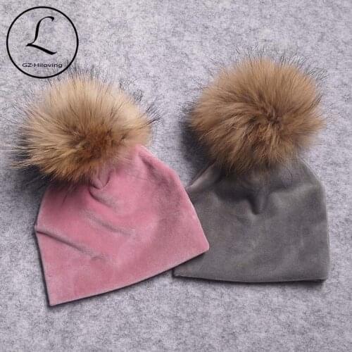 Thicker Velvet Baby Hat For Newborn baby Girls Boys Winter Enfant Toddler Children Real Fur Pompom Beanies Hats Caps Bebe Gorro