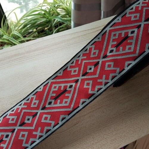 8cm 80mm 3-1/4'' Red Gray Black Rhombus Chinese China Curtain Laciness National Jacquard Ribbon Embroidery Woven Webbing