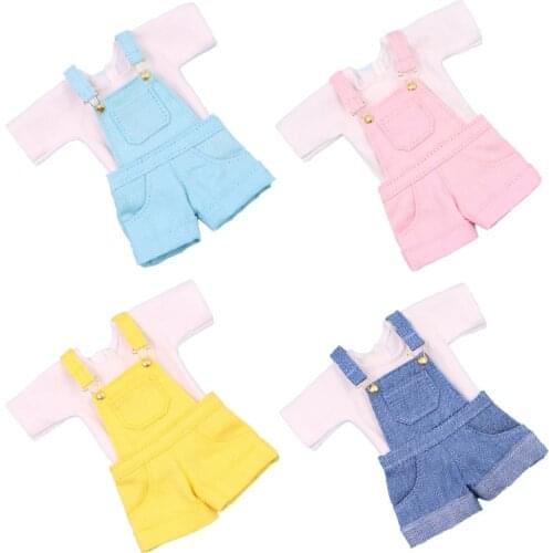 ICY DBS Blyth doll licca jumpsuit Rompers denim short overalls pink blue yellow clothes oversize white shirt cute outfits