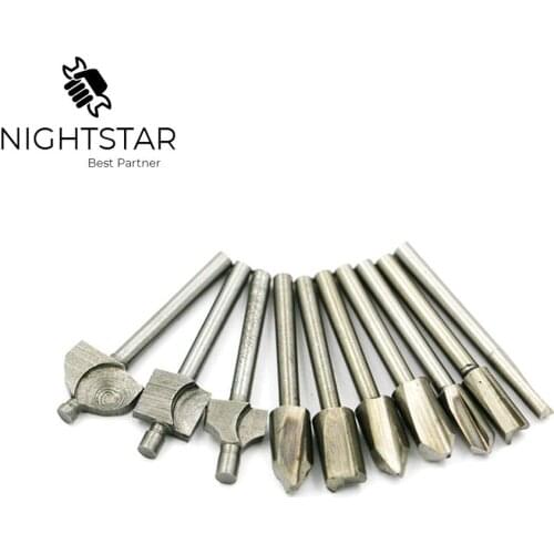 Binoax 10pcs 3mm Shank Mini HSS Router Bits for Foredom Rotary Tool Woodworking Knife Edge Repair Carpenter Drill Bit Set 1/8"