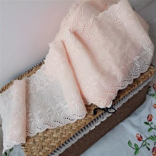 1M Embroidery Flower Cotton Lace Fabric 11cm Ribbon Orange Lace Fabric Wedding Dress Tulle Lace Applique Laces For Clothes RA1