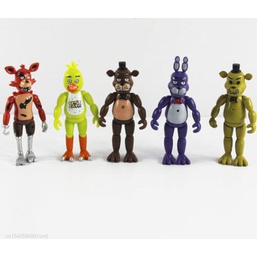 Hot Sales 5pcs/lot Five Nights At Freddys With Lighting PVC FNAF Action Figures Toys Foxy Freddy Fazbear Bear Doll Kids Gifts