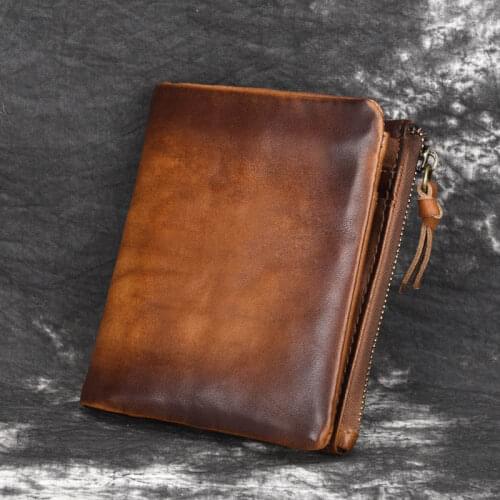 Luufan New Retro Leather Mens Wallets Cowhide Multifunction Zipper Purses women Solid Color Coin Purses Short Male Wallet