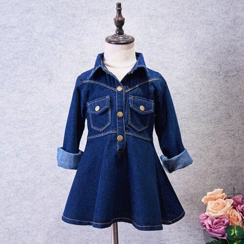 3-8 years old fashion childrens clothing girls autumn cotton denim girl dress long-sleeved denim dress childrens clothing