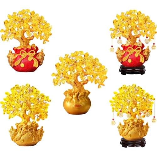 Natural Crystal Lucky Tree Statule Money Tree Bonsai Ornaments Home Feng Shui Decor for Wealth Lucky