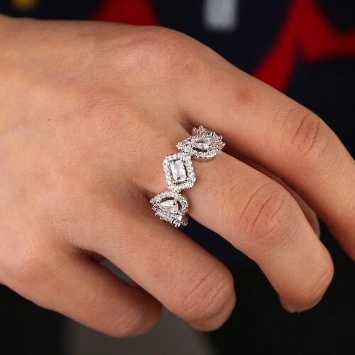 Engagement cz band ring for women Full geometric tear drop square cubic zirconia women bridal gift