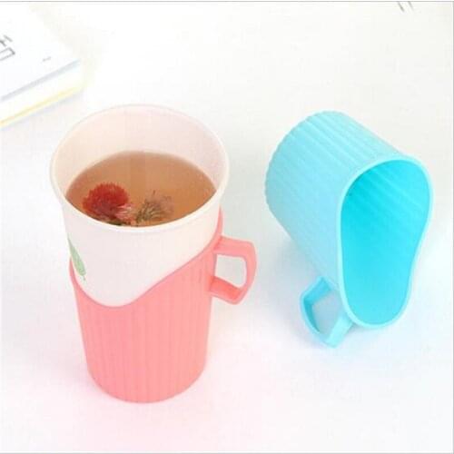 Disposable Cups Holder Heat Insulation Anti-Scalding Plastic Shell Mugs Cups Case Cover Thickened Paper Cup Holder