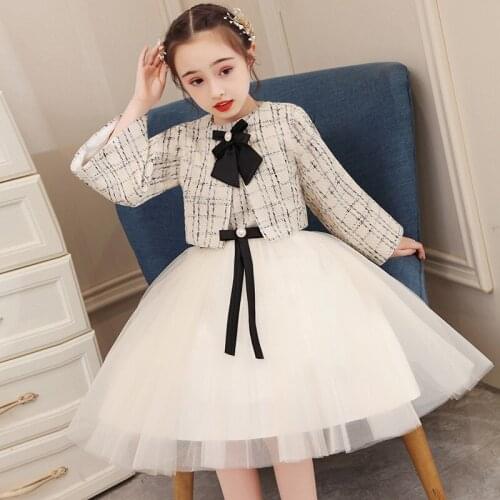Girls dress small incense wind jacket autumn and winter clothes thickened long-sleeved dress skirt princess dress