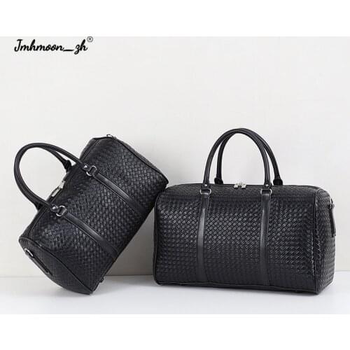 New Woven Travel Bag Large Capacity PU Leather Handbags Black Mens and Womens Duffel Bags Short Trip Luggage Tote