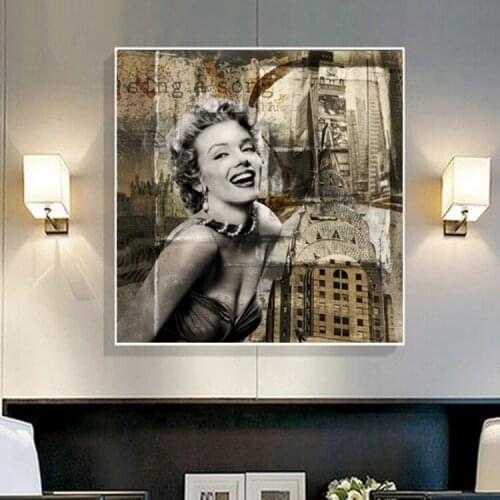 Retro Movie Star Marilyn Monroe Portrait Wall Art Canvas Printed Painting Modern Abstract Picture for Living Room Home Decor