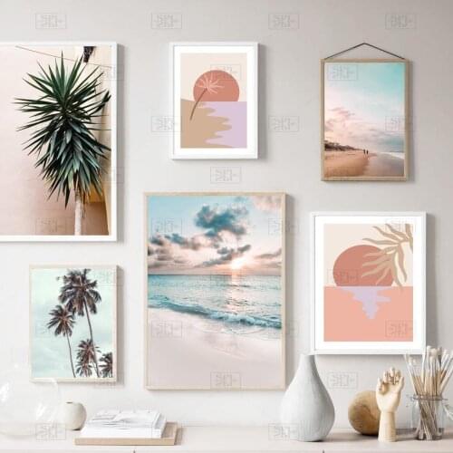 Nature Sea Beach Palm Tree Plant Abstract Wall Art Canvas Painting Nordic Posters and Prints Wall Pictures for Living Room Decor