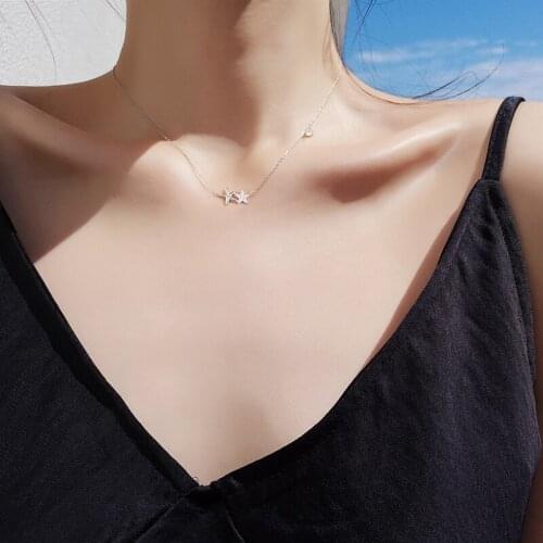 ModaOne Simple Bling Sea Star Rose Gold Color Cubic Zirconia Clavicle Chain Necklace For Women Girls Minimalist Fashion Jewelry